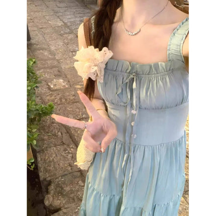 Summer New Mint Milk Green Suspender Dress for Women, This Year's Popular Hot Style Sweet Girl Wears Gentle Waist Skirt