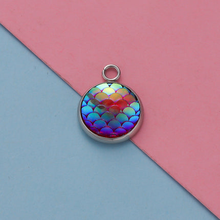 Cross border in stock 12MM mirror titanium steel resin round fish scale jewelry accessories DIY personality fashion geometric pendant