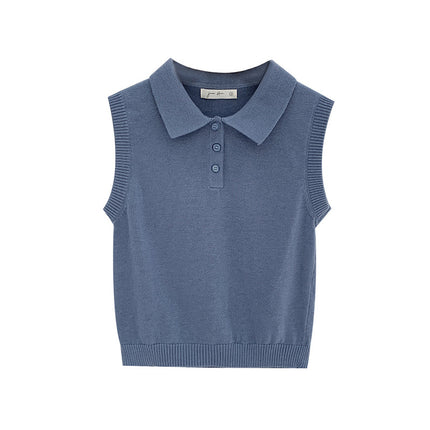 Unique and Exquisite Design Sleeveless Wool Knit Sweater for Women, New Summer 2025 Style with a Stylish Turn-Down Collar