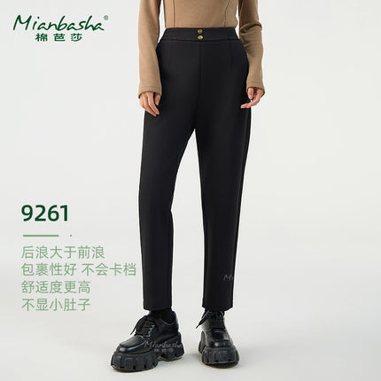 2025 New Pants Women's Autumn and Winter Wool Silk Tobacco Pipe Pants Casual High-end Sense Loose Warm fleece-lined Thickened