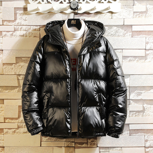 Cross-Border Hooded down Cotton Coat, Thickened Winter Puffer Jacket, Fashionable and Trendy Warm Glossy Cotton Coat, Cold-Proof