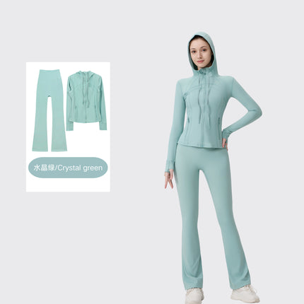 [in Stock] Ld Hooded Flared Jacket Set Top Women's Tight Elastic Fitness Sports Running Yoga Wear