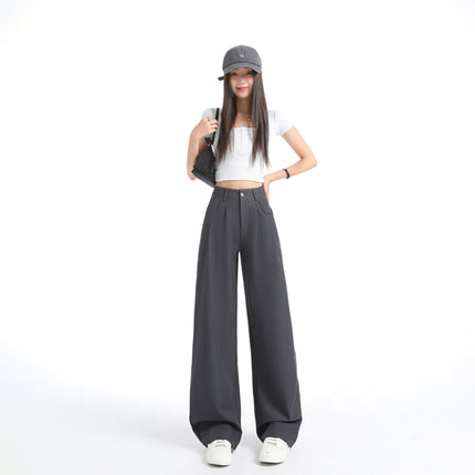Double Pleated Three-Dimensional Pocket Design Suit Casual Pants for Women 2025 New High-Waisted Loose Slimming Drape Wide-Leg Pants