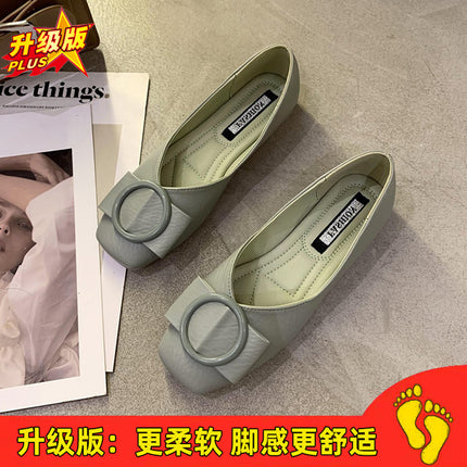 Women's Loafers 2026 Spring and Autumn Shallow Square-Toed Single Shoes with Soft Soles, Versatile Black Office Flats, Breathable and Comfortable