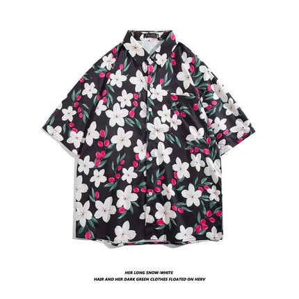 Summer Short-Sleeved Shirt for Men Ins Retro Funny Human Head Personalized Print Trendy Brand Korean Style Loose Shirt Trendy Top
