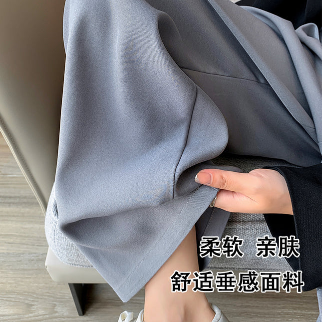 Gray suit wide-leg pants for women 2024 elegant fried street high waist casual two-way wear versatile draping mop pants ins