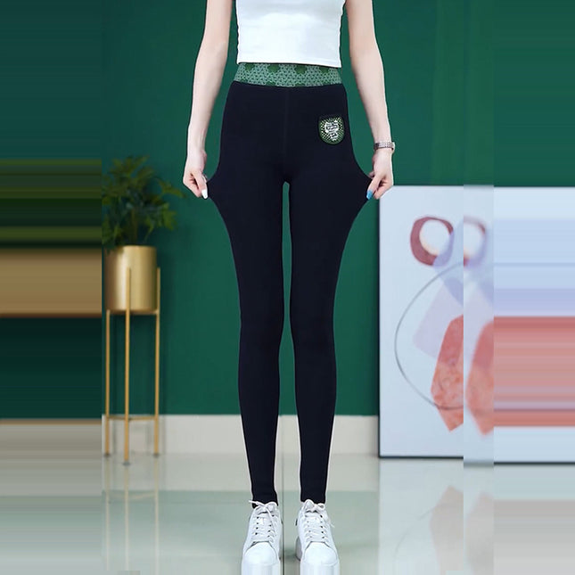 Health-Preserving Pants, Thermal Pants, Self-Heating Pants, Inner Wear Leggings, Lambswool Fitness Pants, Plaid Design, Tight-Fitting, High-Waisted