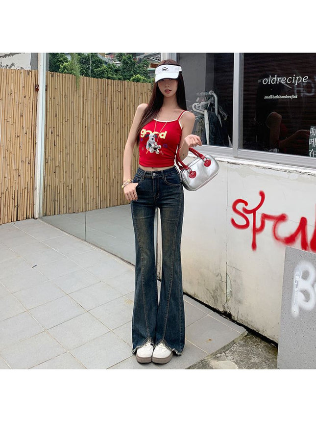 Women's Flared Jeans 2025 Summer New High-Waisted Slim Fit Bootcut Raw Hem Pants