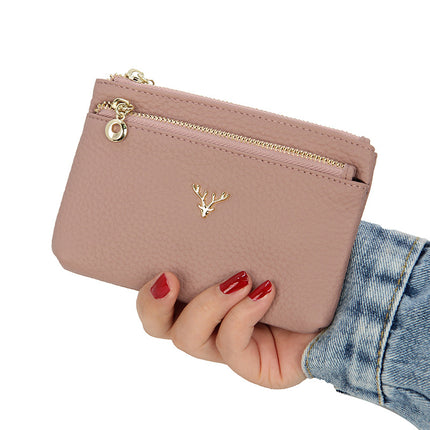 Cross-border European and American Deer Head Bag Top Layer Cowhide Women's Zipper Coin Purse Genuine Leather Coin Storage Bag Key Bag