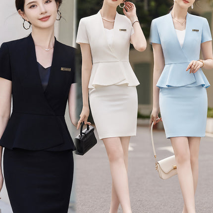 Professional suit suit women's formal wear elegant fashion high-end feeling Tongqin hotel front desk jewelry shop work clothes summer