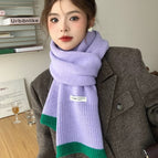 Contrast color knitted scarf--14 taro purple / 30*160