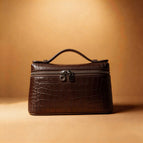 Silver buckle crocodile pattern/coffee 20cm