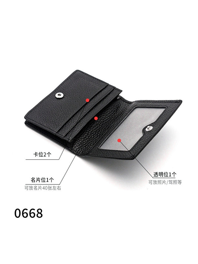 Cross-Border Hidden Buckle Mirror Window Genuine Leather Business Card Holder for Men and Women Large Capacity Business Card Holder First Layer Cowhide Card Holder