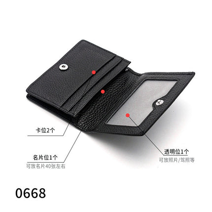 Cross-Border Hidden Buckle Mirror Window Genuine Leather Business Card Holder for Men and Women Large Capacity Business Card Holder First Layer Cowhide Card Holder