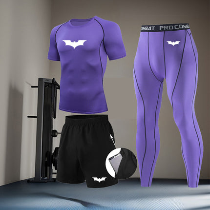 Men's Batman Printed Three-Piece Compression Quick-Drying Long-Sleeved Tights Running Sports Suit Basketball Training Suit