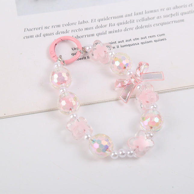 Japanese and Korean Ins Style Handmade Beaded Macaron Colorful Beads Mobile Phone Lanyard Flower Mobile Phone Chain Wrist Rope Wholesale