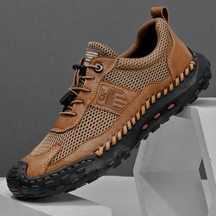 Casual Shoes Men's 2025 New Mesh Breathable sneaker Soft Sole Fashionable Slip-on Hand-stitched Leather Shoes plus size