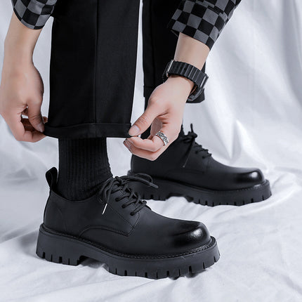 Leather Shoes Men's Casual Business Dress British Korean Style All-Match Platform Shoes Low-Top Wedding Boots Groom Business Leather Shoes
