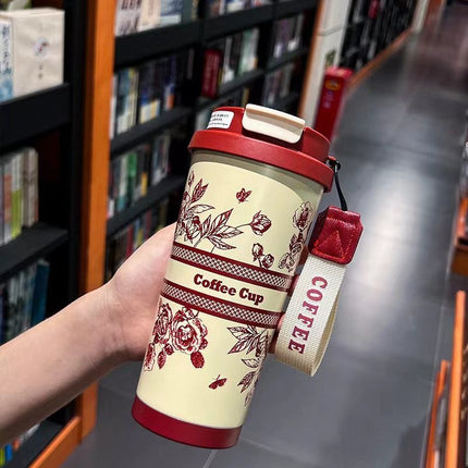 Coffee Thermos Cup 316 Stainless Steel Liner Simple and Fashionable Double Drinking Cup with Straw Water Cup Gift Logo Customization