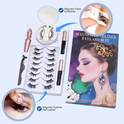 Wholesale magnetic eyeliner false eyelashes magnet false eyelashes 3D three-dimensional net red magnetic false eyelashes 3 pairs of suit