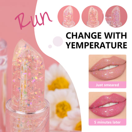 3Color Glitter Color-Changing Lip Balm,Anti-Drying and Long-Lasting Moisturizing Lip Oil, Moisturizing Jelly Lipstick Makeup