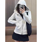 White gray [hooded double zipper fashionable and versatile] velvet-free style / S [recommended below 50kg]