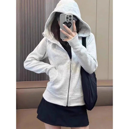 Women's Slim-Fit Fleece Hoodie Sports Fitness Cardigan Slimming Jacket Dopamine Korean Style Top Zipper Versatile Trendy