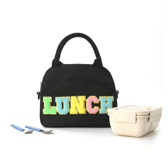 Amazon cross-border embroidery lunch bag handbag letter portable storage bag high-value large-capacity lunch bag