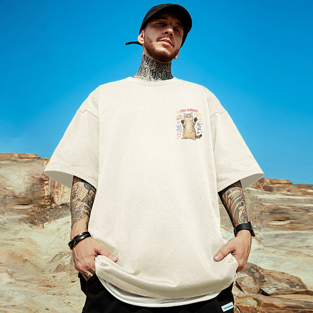 Cross-border short-sleeved T-shirt for boys and girls Korean-style cartoon casual pet cat hip-hop top for lovers summer versatile half-sleeve