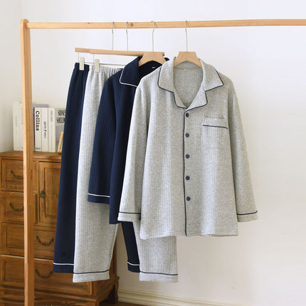 New Air Layer Men's Long Sleeve Trousers Cotton plus size Simple Pajamas Spring and Autumn Medium Thick Cotton Home Clothes