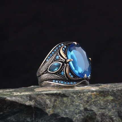 Cross-border Sapphire Men's Ring Temm Personality Retro Punk European and American Diamond Men's Ring Factory Outlet