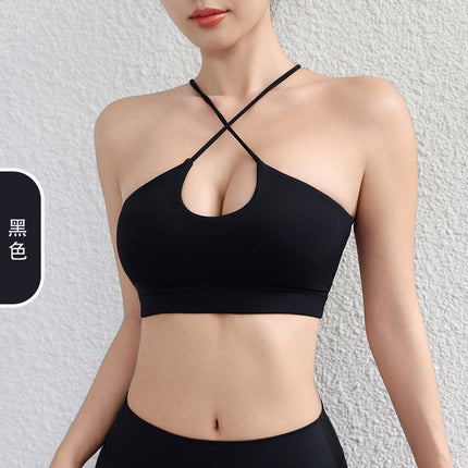 2025 Spring and Summer European and American Sexy Cross Sports Underwear Breathable Naked Yoga Bra Running Yoga Fitness Underwear