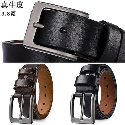 Manufacturer Wholesale Men's Pin Buckle Pure Cowhide Leather Belt Retro Plus Large Size Belt Men's Trouser Belt Dropshipping