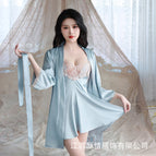 Lake blue suit + white three-dimensional fishnet stockings / M( 35-47.5kg )