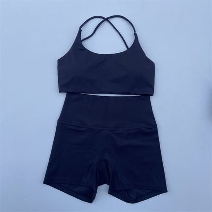 Summer Sports Shorts Set Soft Naked Tight Yoga Shorts Back Hollow Cross Underwear Yoga Set