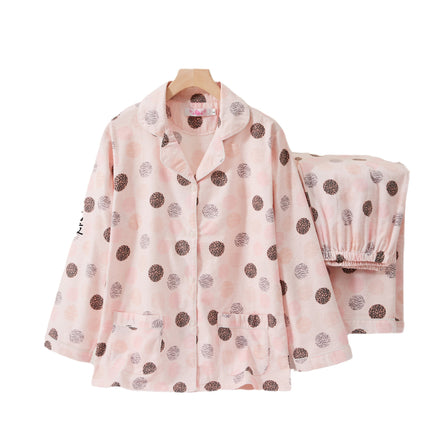 Brushed pajamas women's Japanese-style cotton flannel Spring and Autumn new warm non-printed same style outdoor home wear suit