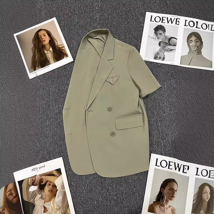 Retro Green Thin Blazer Women's 2023 Summer New Design Casual Fashion Temperament Niche Suit