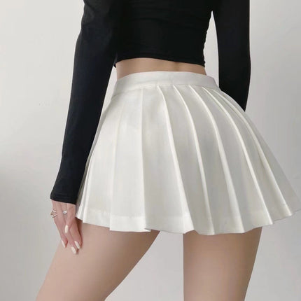 European and American Design Short Front and Long Back Pleated Skirt for Women, High Waist, Slimming Look, Leg Lengthening, Anti-Exposure Short Sexy Skirt