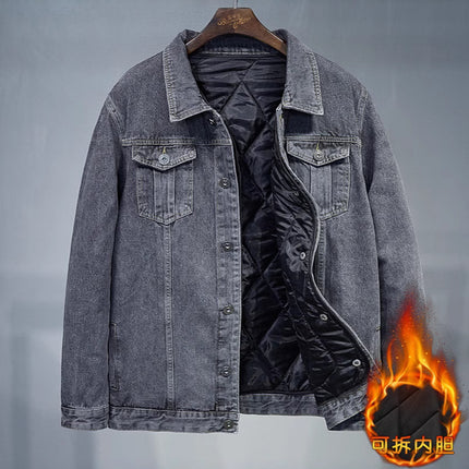 Fertilized Extra Large Loose Denim Coat fleece-lined Thickened plus size Men's Winter Jacket Warm Quilted Two-piece Top