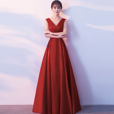 Red Bridal Toast Dress 2025 Summer Thank You Banquet Wine Evening Dress Female Wedding Slim Noble Long Style Female