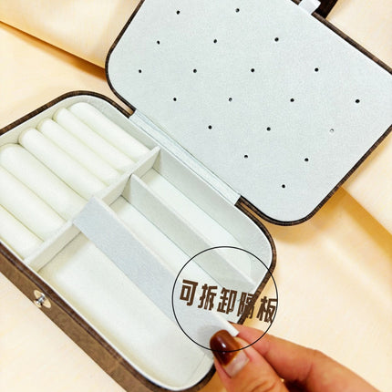 Cross-Border Tree-Patterned Leather Double-Layer Jewelry Storage Box, Necklace Jewelry Storage Bag, Portable Jewelry Box, Earrings, Ear Studs