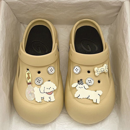 Cartoon Cute Puppy Thick-Soled Clogs for Women, 2026 New Summer Outdoor Non-Slip Height-Increasing Closed-Toe Slippers