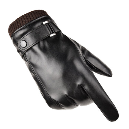 Wholesale men's leather gloves winter riding warm waterproof windproof fleece-lined thickened Korean gloves women driving touch screen
