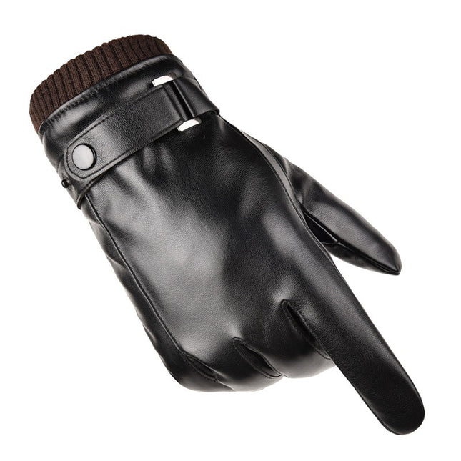 Wholesale men's leather gloves winter riding warm waterproof windproof fleece-lined thickened Korean gloves women driving touch screen