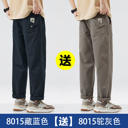 American Pure Cotton Cargo Pants Men's Loose Straight 2025 Spring, Autumn and Summer New Casual Sports Wide-Leg Long Pants