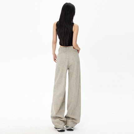 American Tie-Dye Printed Wide-Leg Jeans for Women 2025 Spring and Summer New High-Waisted Loose Versatile Straight-Leg Floor-Length Pants