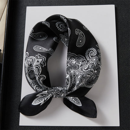 100% Silk Scarf Spring New Black Silkworm Silk 53cm Small Square Scarf Advanced Sense White Scarf
