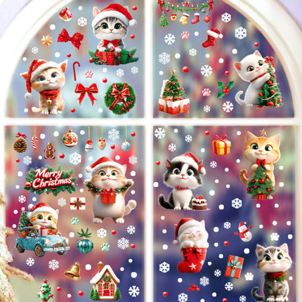Cross-border New Cute Christmas Cat House Gift Snowflake Glass Stickers Shopping Mall Doors and Windows Flower Decoration Electrostatic Stickers