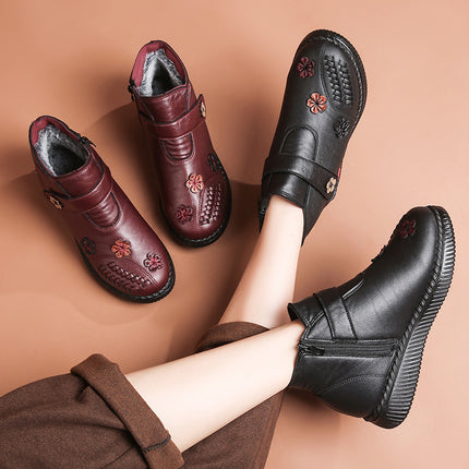 Mom's shoes winter cotton-padded shoes fleece-lined autumn and winter non-slip short boots warm elderly middle-aged and elderly women's shoes leather shoes middle-aged winter shoes