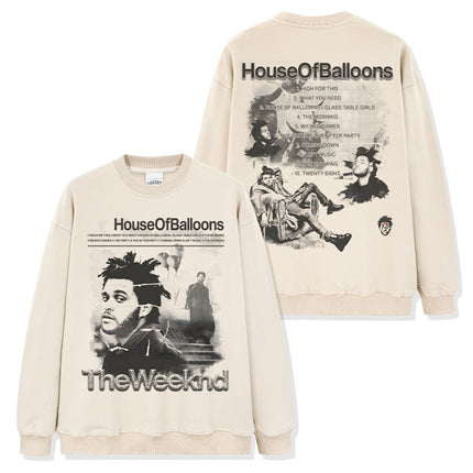 Cross-border American hip-hop potted brother The Weeknd printed short sleeve t-shirt loose crew neck hooded sweater wholesale